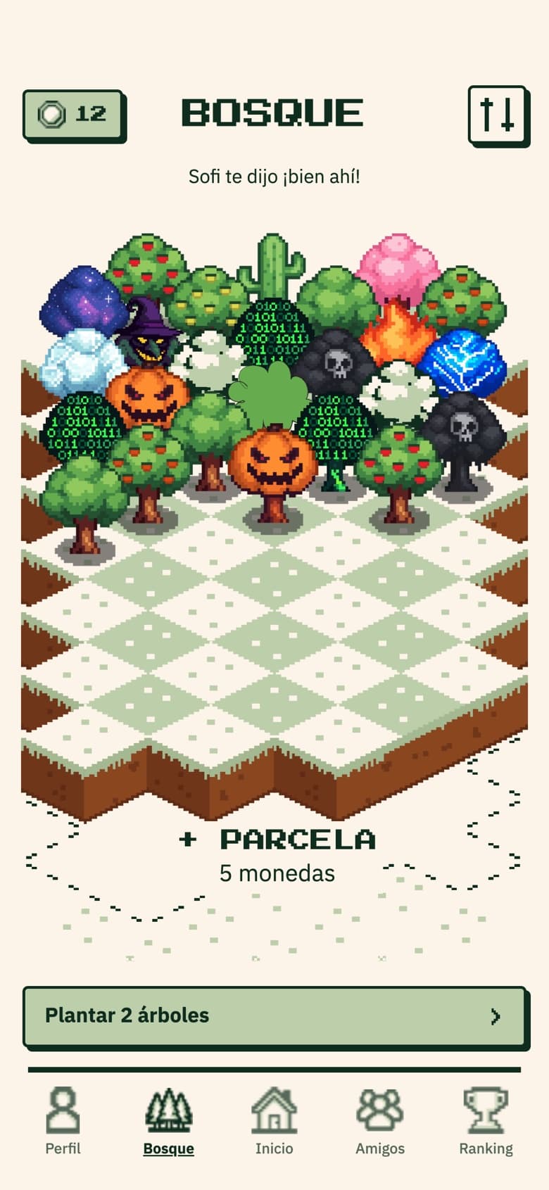 Bosque de árboles en la app Forestfy